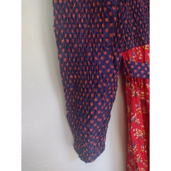 Vintage 70s Denise Are There Prairie Floral Maxi Dress Blue & Red Ruffled  M / L - Picture 8 of 16